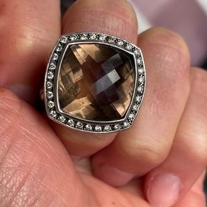 David Yurman Sterling Silver, Smoky Quartz and Diamond, 14mm Albion Ring, Sz 6.5